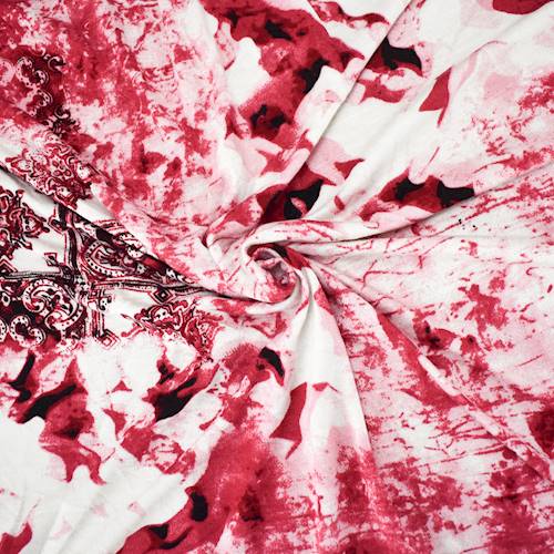 Red/White Textured Moroccan Tile Printed Rayon Jersey 84824