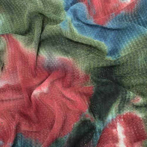 Deep Teal/Gray/Red Tie Dye Waffle Knit 84805