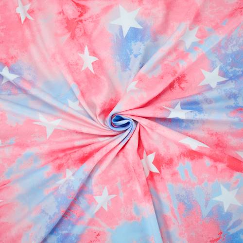 Pink/Blue/White Sky Star Digital Printed DTY Brushed Knit 84855