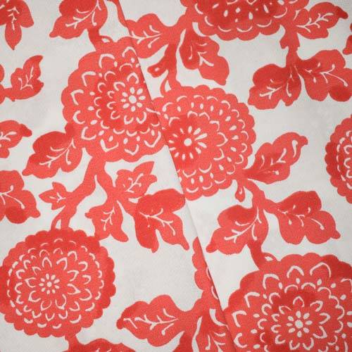 Coral Red/White Floral Printed Canvas Woven Decor Fabric DFW58995