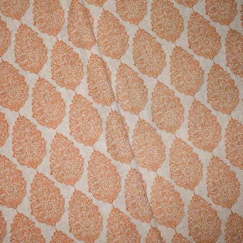 Orange/Beige Crest Printed Linen Blend Canvas Decor Fabric DFW59001