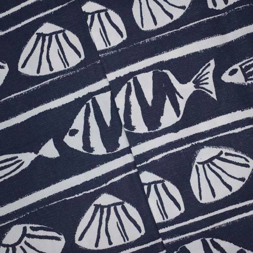 Navy/White Sea-Life Stripe Printed Canvas Decorating Fabric DFW59007