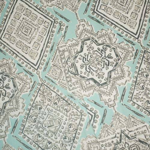 Teal/Gray/Multi Tribal Crest Printed Twill Decorating Fabric DFW59008