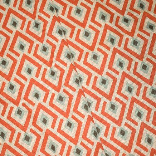 Sunset/Teal/Multi Diamond Printed Linen Blend Canvas Decor Fabric DFW59024