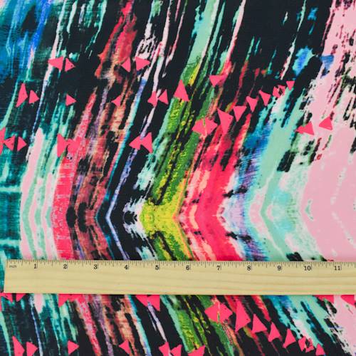 *2 1/4 YD PC--Black/Green/Multi Abstract Tribal Print Crepe Faille
