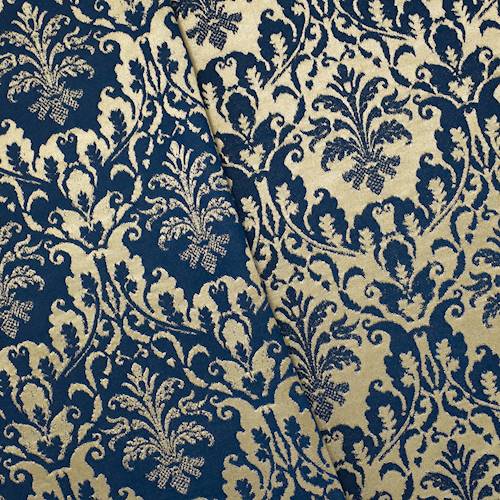 Deep Blue/Gold Baroque Stretch Brocade 71085