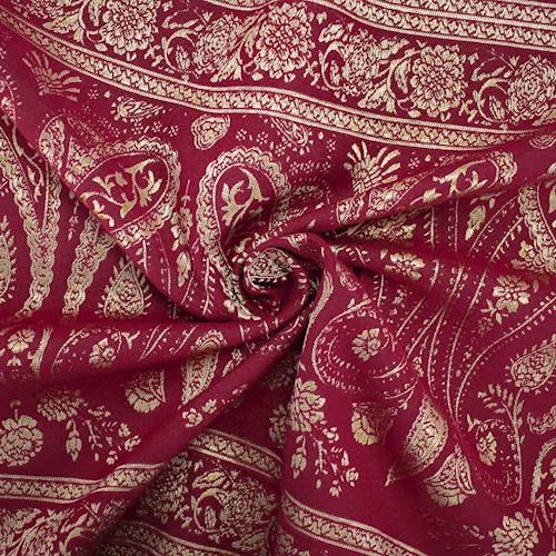 Red/Gold Floral Paisley Stripe Stretch Brocade 71093