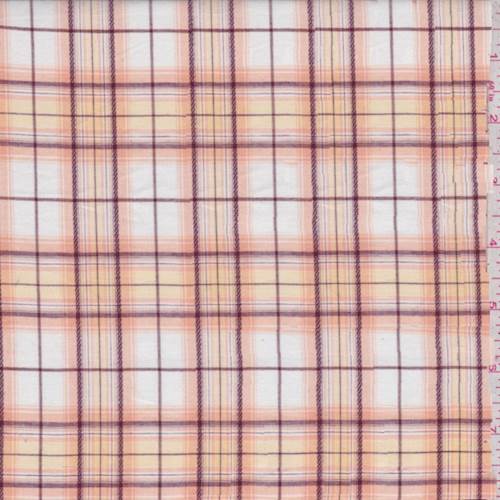White/Peach Plaid Cotton Lawn