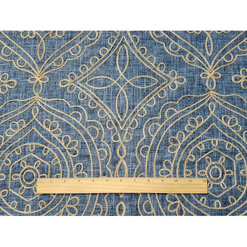 *1 1/8 YD PC--Navy/Beige Ogee Embroidered Woven Decorating Fabric