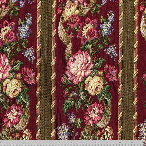 *1 YD PC--Red/Yellow/Multi Floral Stripe Tapestry Decorating Fabric