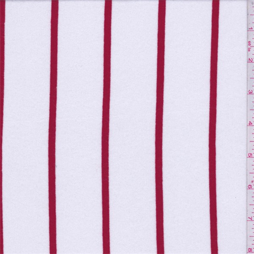 *1 3/8 YD PC--White/Red Stripe Rayon Jersey Knit