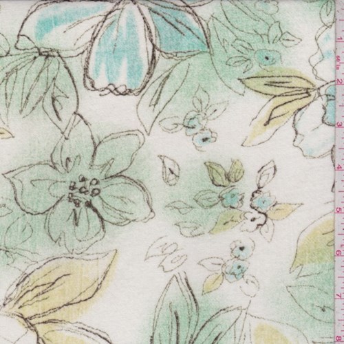 Off White/Turquoise Printed Floral Cotton