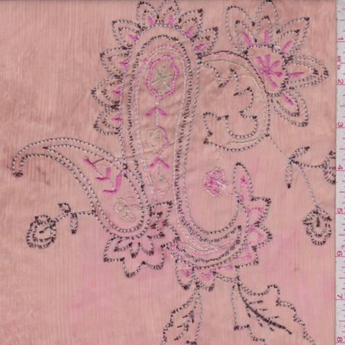 Brown/Salmon Pink Embroidered Paisley Crinkled Chiffon