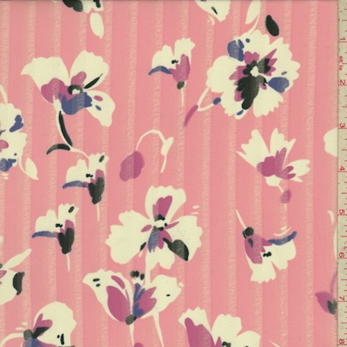Baby Pink/White Burnout Stripe Floral Chiffon