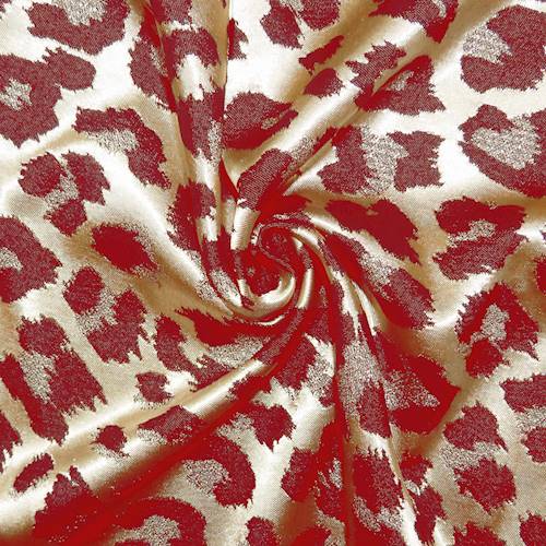 Royal Red/Gold Leopard Pattern Stretch Brocade 71118