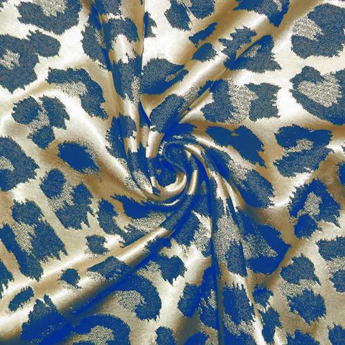 Deep Blue/Gold Leopard Pattern Stretch Brocade 71120