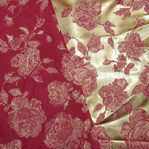 Poinsettia Red/Gold Floral Stretch Brocade 71124