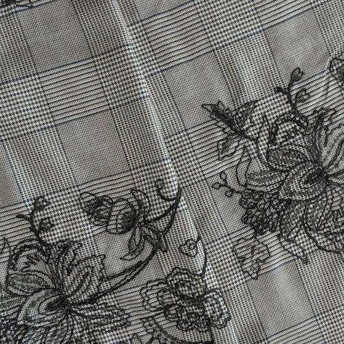 Black/Seaweed/Multi Floral Embroidered Glen Plaid Jacketing 71135
