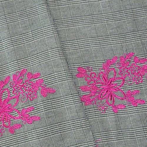 Black/Pink/Multi Floral Embroidered Glen Plaid Jacketing 71136