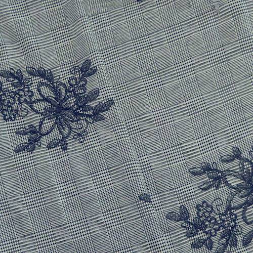 Navy/Black/White Floral Embroidered Glen Plaid Jacketing 71137