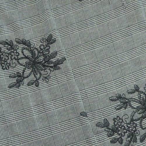 Black/White Floral Embroidered Glen Plaid Jacketing 71138