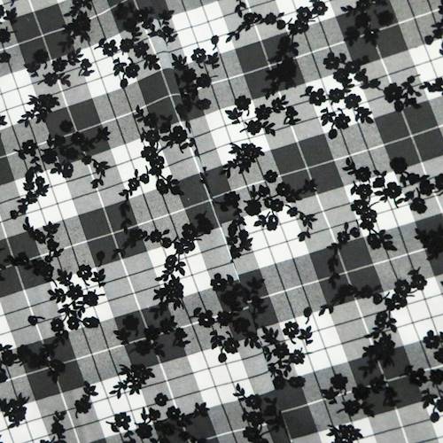Black/White Floral Velvet Flocked Printed Plaid Jacketing 71164