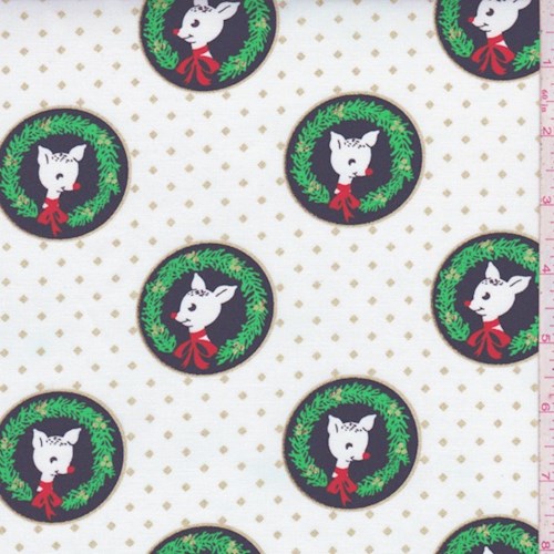 White "Fawn Laureates" Print Cotton