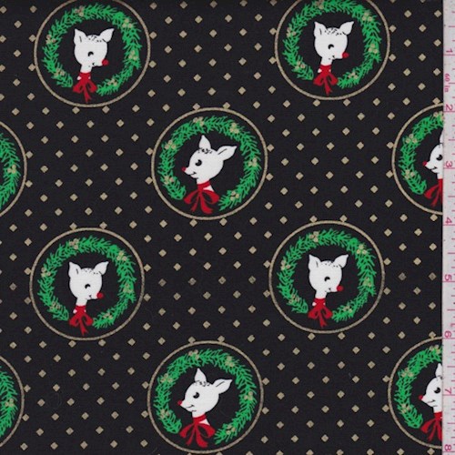 Black "Fawn Laureates" Print Cotton