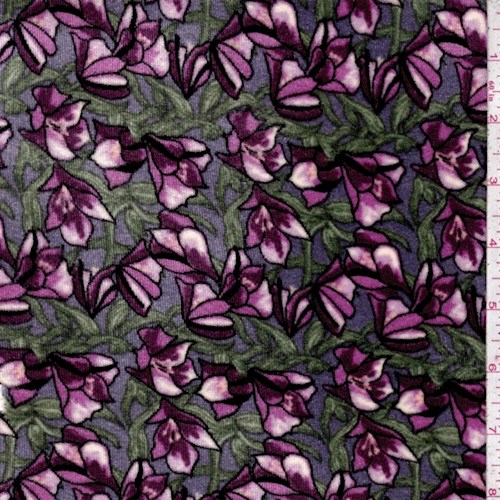Periwinkle/Purple Fan Flower Stretch Velvet