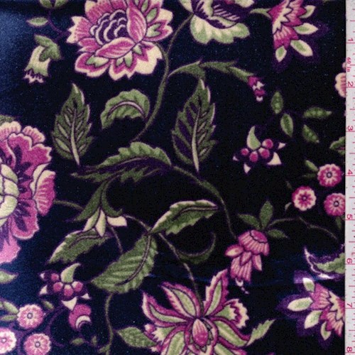 Sapphire/Jade Stylized Floral Stretch Velvet