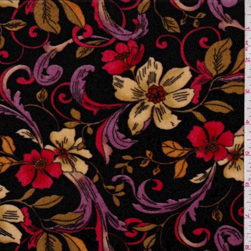 Amethyst Scroll Floral Stretch Velvet