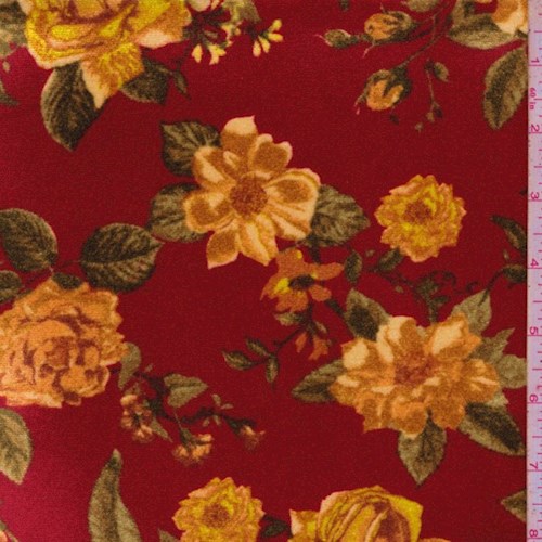Deep Red Rose Floral Stretch Velvet