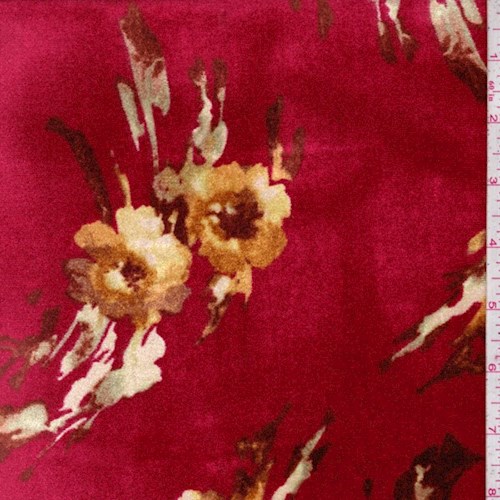 Ruby Mottled Floral Stretch Velvet