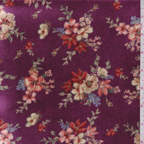Magenta Purple Floral Cluster Stretch Velvet