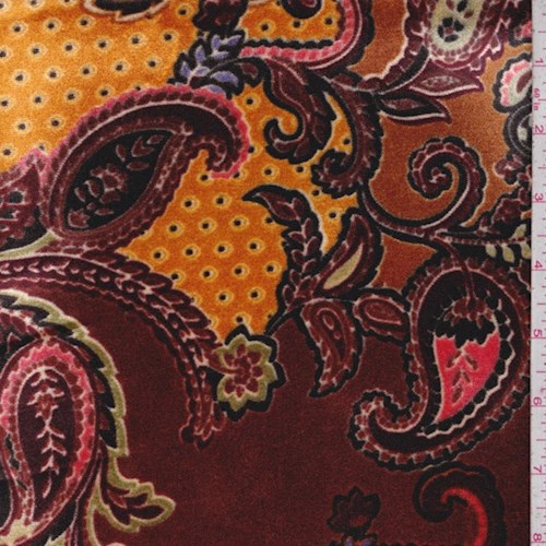 Chestnut/Pumpkin Paisley Stretch Velvet