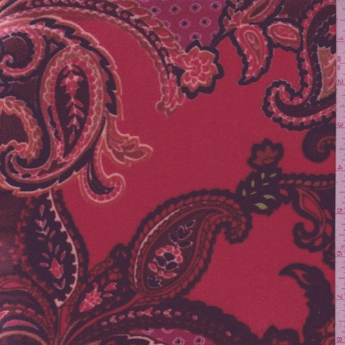 Bright Red/Fuchsia Paisley Stretch Velvet