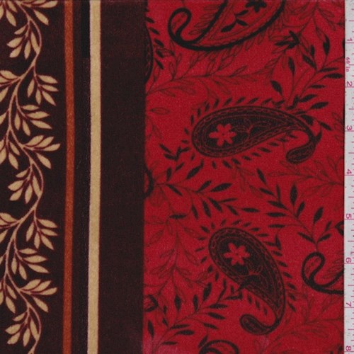 Coral Red/Maroon Deco Stripe Stretch Velvet