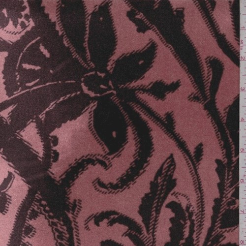 Salmon/Merlot Baroque Scroll Stretch Velvet