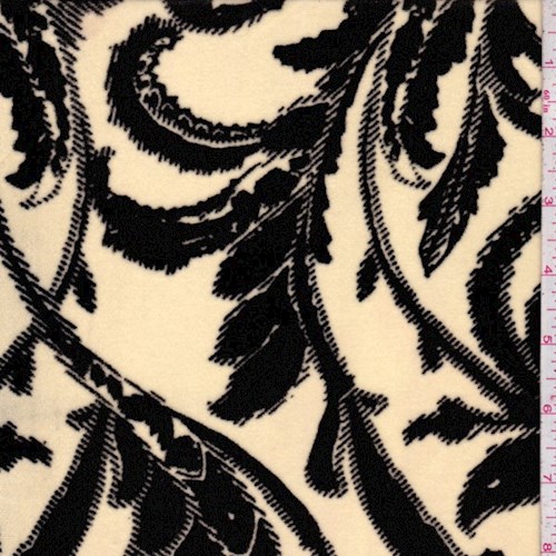 Cream/Black Baroque Scroll Stretch Velvet