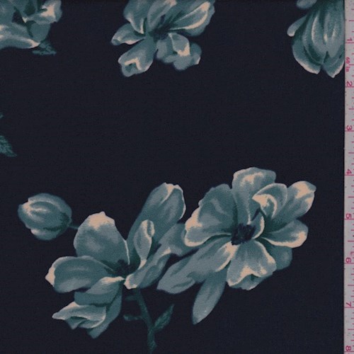 Navy/Teal Magnolia Floral Crepe Georgette
