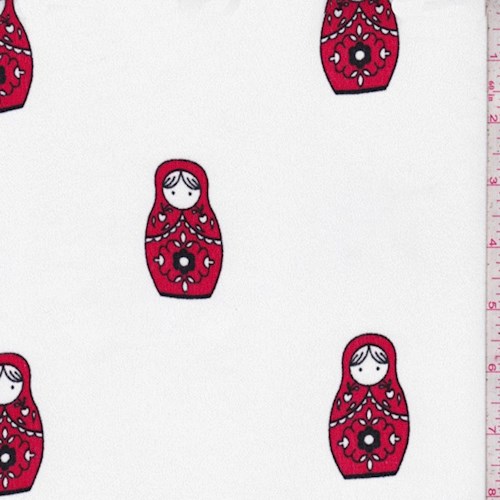 White/Red Nesting Dolls Crepe Georgette