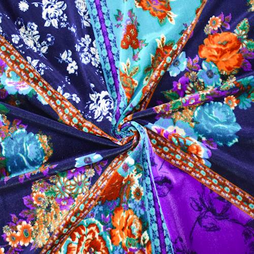 Navy/Purple/Multi Floral Bandana Printed Velvet Knit 71171