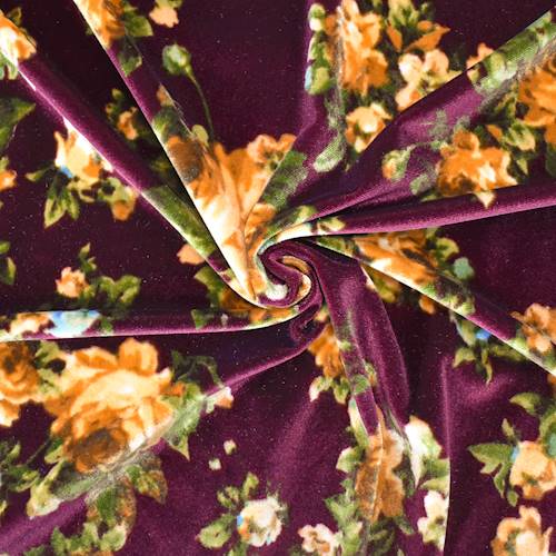 Deep Burgundy Red/Yellow/Multi Floral Printed Velvet Knit 71175