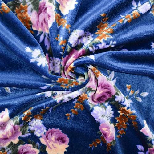 Ocean Blue/Purple/Multi Floral Printed Velvet Knit 71181