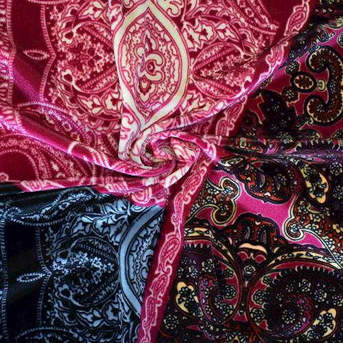 Red/Black/Multi Paisley Bandana Printed Velvet Knit 71182