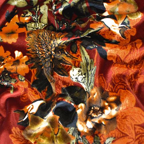 Antique Red/Orange/Multi Floral Printed Velvet Knit 71184