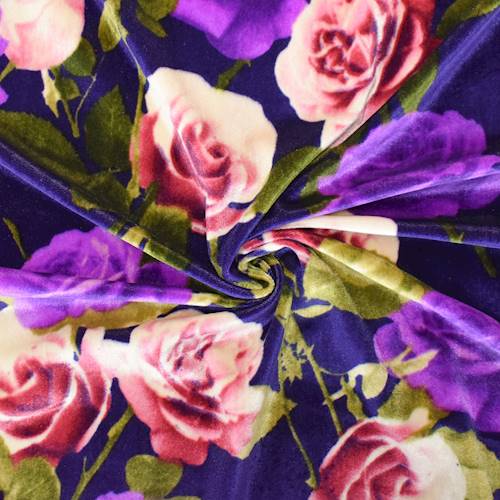 Night Purple/Green/Multi Roses Printed Velvet Knit 71186