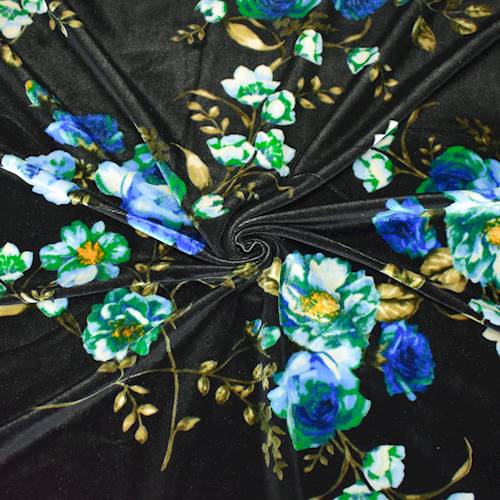 Black/Sky Blue/Multi Floral Printed Velvet Knit 71188