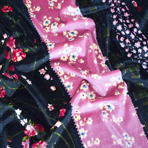 Black/Dusty Pink/Multi Floral Stripe Printed Velvet Knit 71190