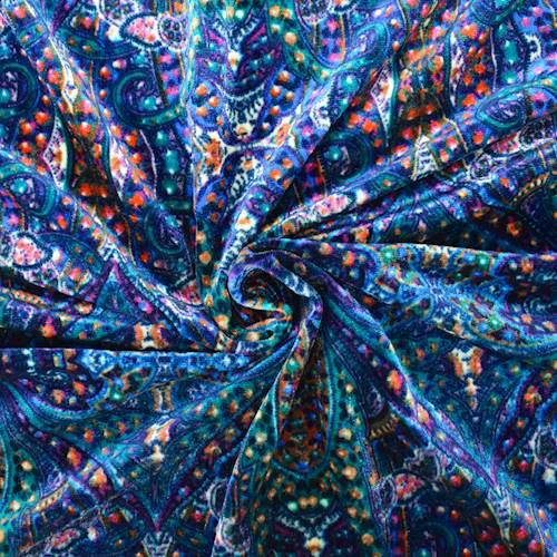 Deep Teal/Navy/Multi Paisley Printed Velvet Knit 71192